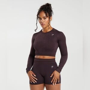 Gymshark Adapt Fleck Seamless Long Sleeve Crop Top - Plum Brown/Dewberry Purple